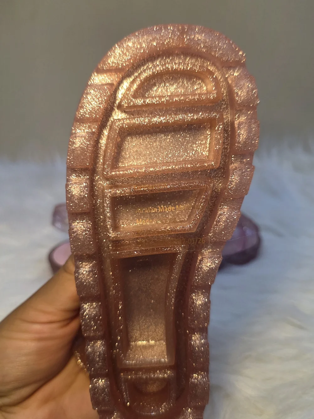Self Esteem Glitter Pink Jelly Sandals with Shell Charm